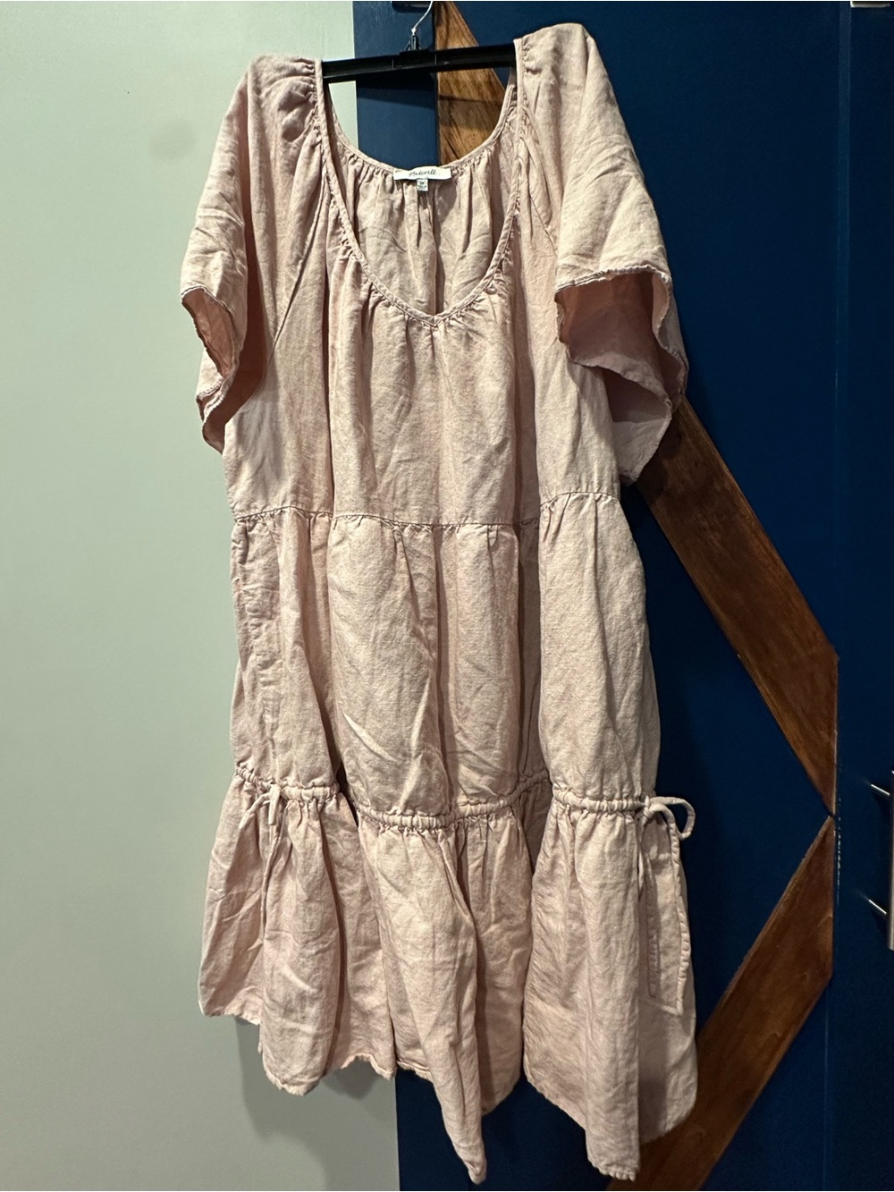 Madewell Linen/Cotton blend Blush Pink Tiered Cotton Casual Dress